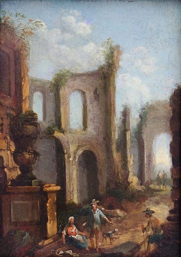 Paesaggio con rovine e personaggi